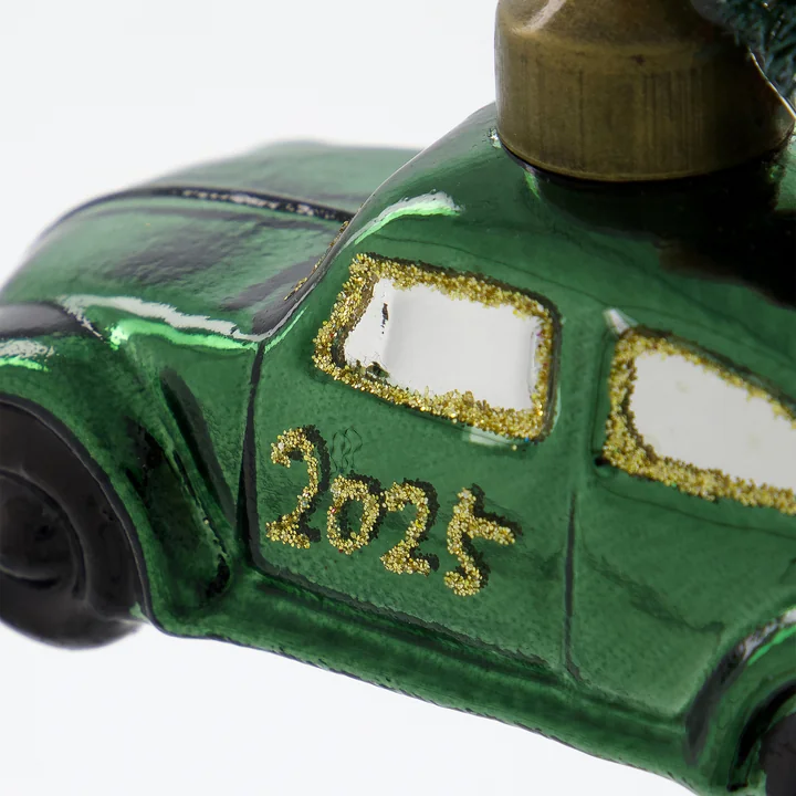 House Doctor - Xmas Cars Decoratieve auto's, 5,5 cm, groen/goud