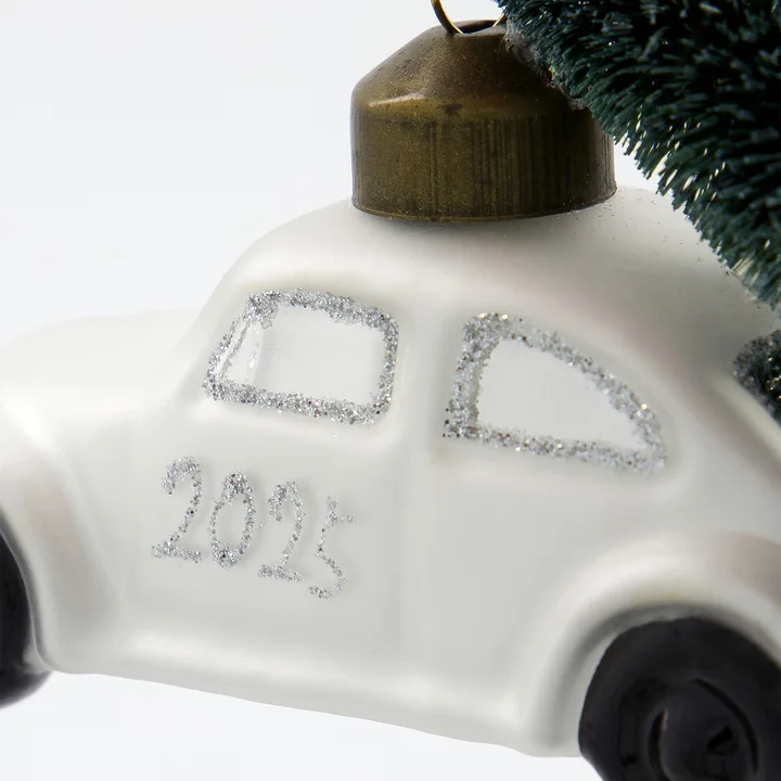 House Doctor - Xmas Cars Decoratieve auto's, 5,5 cm, wit / zilver