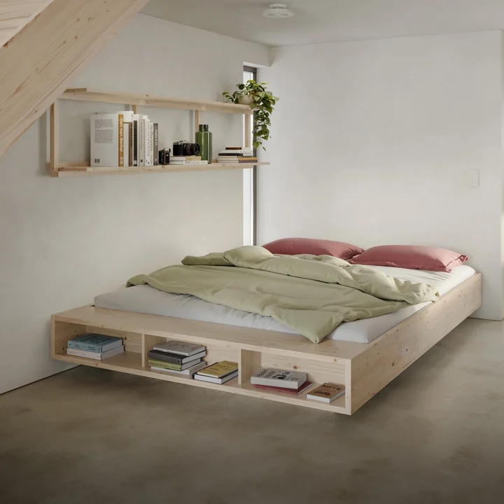 Karup Design - Groef wandplank, Breed en Merge bed, natuurlijk grenen