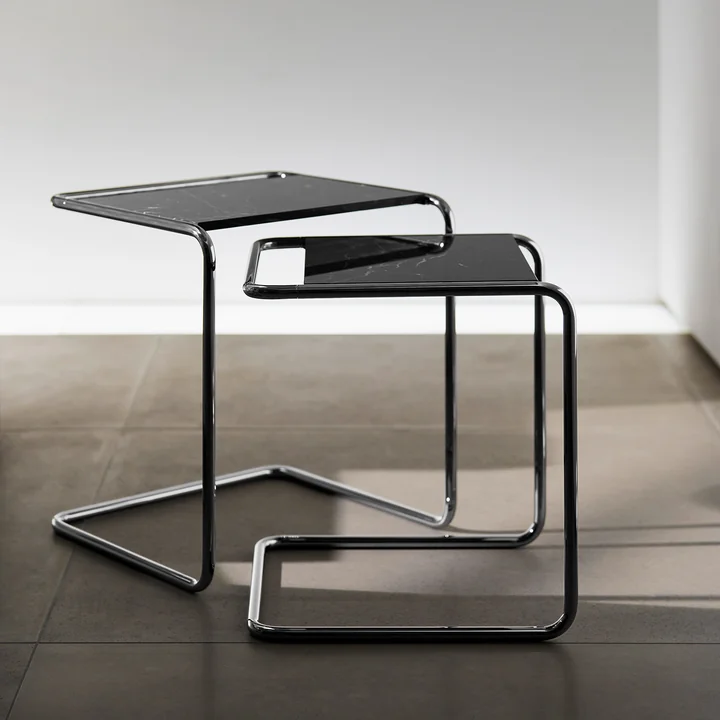 Thonet - B 97 Serious Set tafels, titanium/marmer Nero Marquina (set van 2) (JS. by Jil Sander)