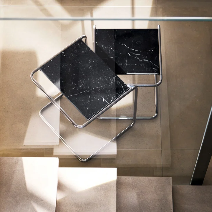 Thonet - B 97 Serious Set tafels, titanium/marmer Nero Marquina (set van 2) (JS. by Jil Sander)