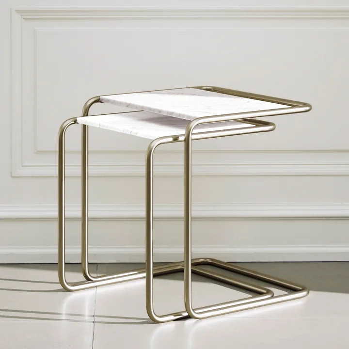 Thonet - B 97 Nordic Set tafels, nickelsilver / marmer gletsjer (set van 2) (JS. by Jil Sander)