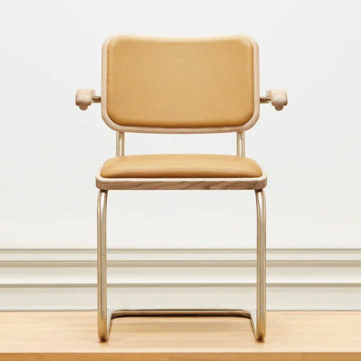 Thonet - S 64 P Nordic Fauteuil, nickelsilver / geolied eiken, wit gepigmenteerd / light caramel (JS. by Jil Sander)