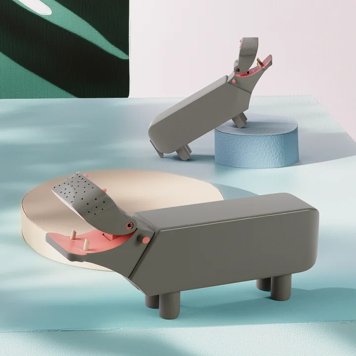 Kay Bojesen - Houten nijlpaard, L en S, beuken, grijs