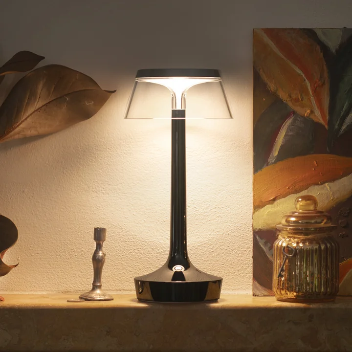 Flos - Bon jour Unplugged Oplaadbare tafellamp, Colour Tune, zwart chroom