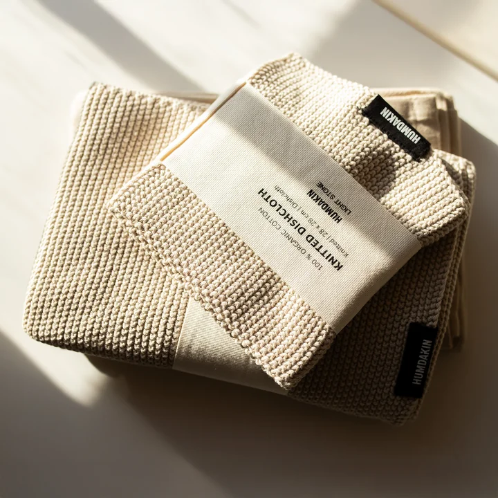 Humdakin - Gebreide theedoek en keukendoek, lichte steen