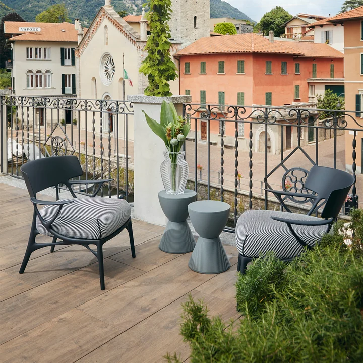 Kartell - A.I. Outdoor Loungestoel, zwart/wit-zwart (keperstof)