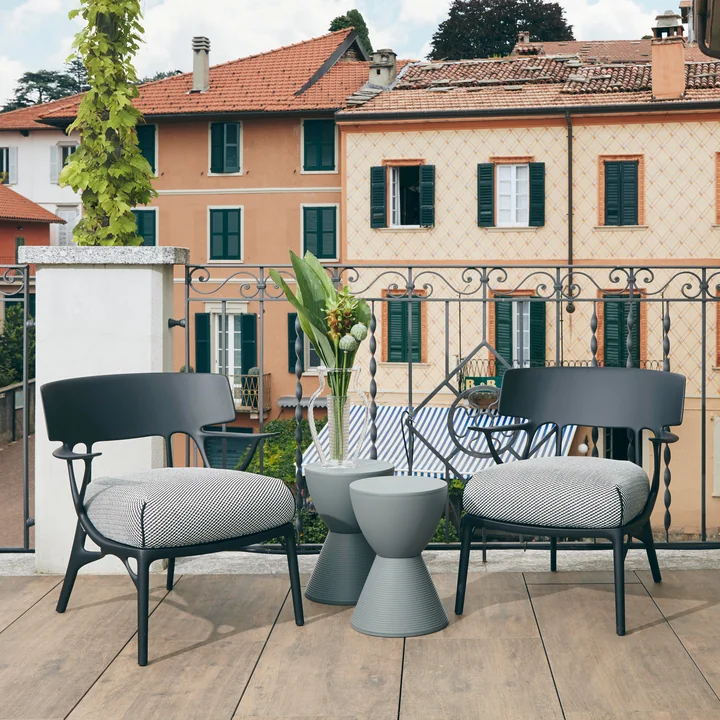 Kartell - A.I. Outdoor Loungestoel, zwart/wit-zwart (keperstof)