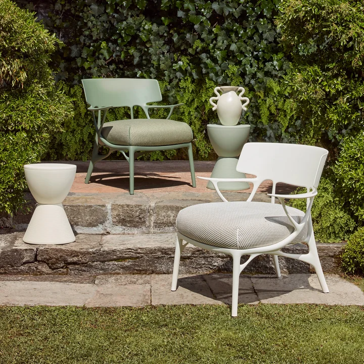 Kartell - A.I. Outdoor Loungestoel, wit / wit-beige (keperstof)