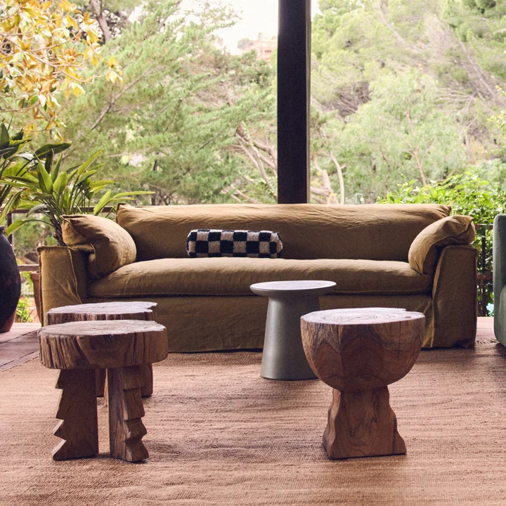 HKliving - Nomad bank, linnen / oker gebrand