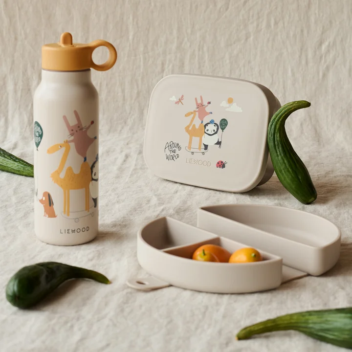 LIEWOOD - Arthur lunchbox, Falk waterfles en Eugene snackbox, Around the world, sandy
