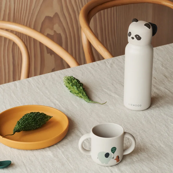 LIEWOOD - Falk waterfles met panda deksel, 350 ml, zandkleurig