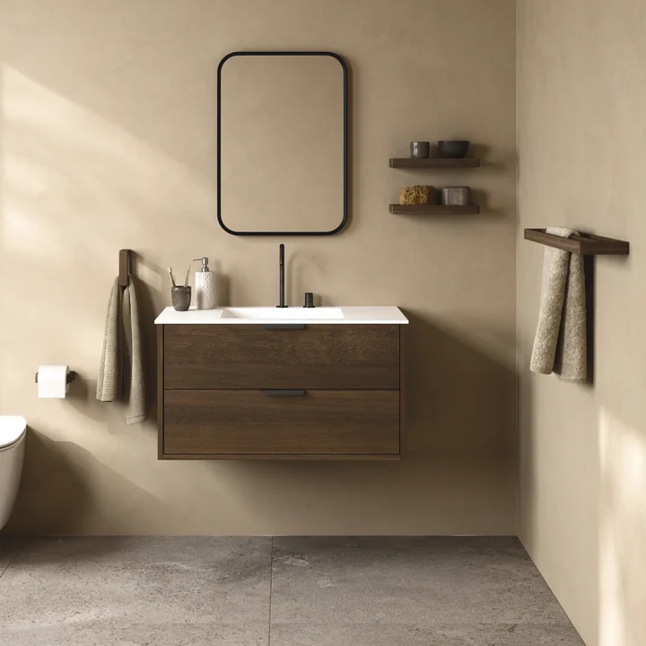 Andersen Furniture - Handdoekhouder en wandplank 10, donker gebeitst essenhout