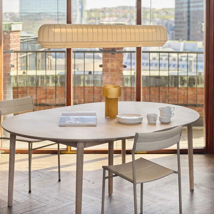 Northern - Expand Eettafel Ø 140 cm, licht geolied eiken, Vev stoel, grijs beige / naturel