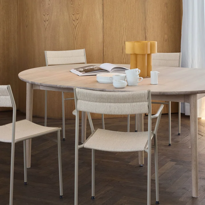 Northern - Expand Eettafel Ø 140 cm, licht geolied eiken, Vev stoel, grijs beige / naturel