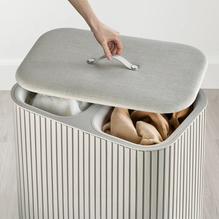 Joseph Joseph - Tota Twin Luxe wasmand met twee compartimenten 90 l, bamboe ecru