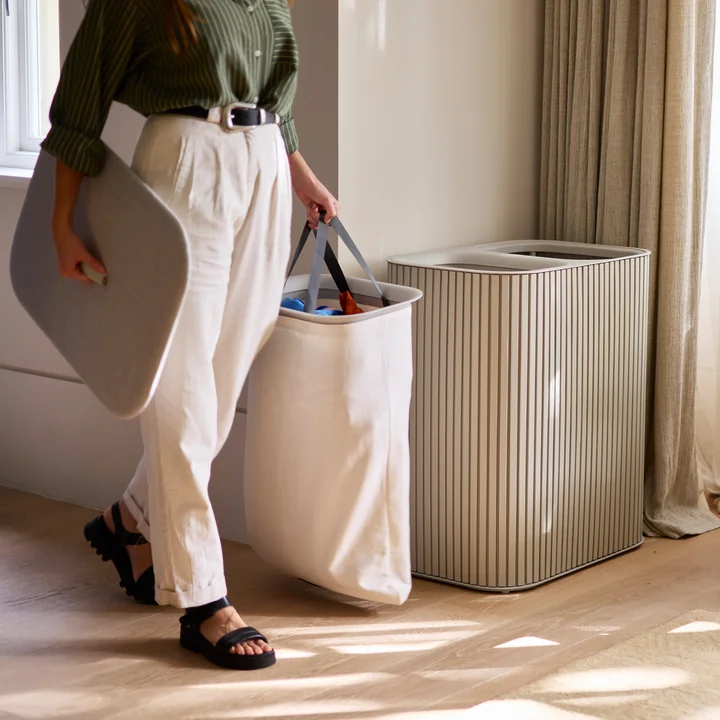 Joseph Joseph - Tota Twin Luxe wasmand met twee compartimenten 90 l, bamboe ecru