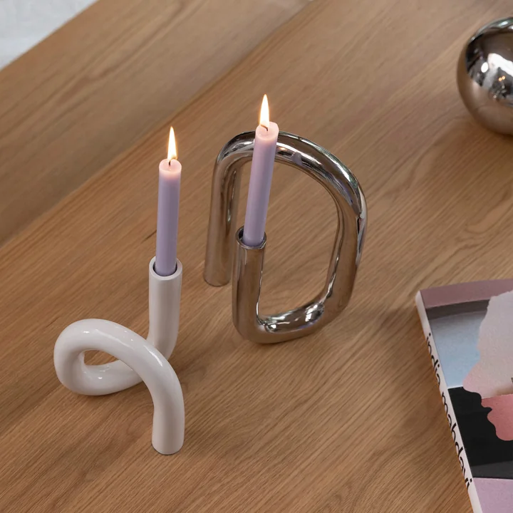 Zuiver - Tubo Kandelaar, groot / beige en zilver