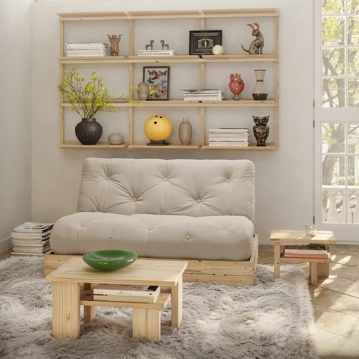 Karup Design - Japan salontafel en bijzettafel, natuurlijk grenen, Flip Raw daybed