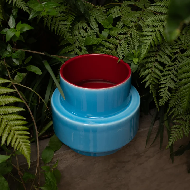 Acapulco Design - Los Floreros Vaas, Ø 19 cm, lichtblauw / bordeauxrood