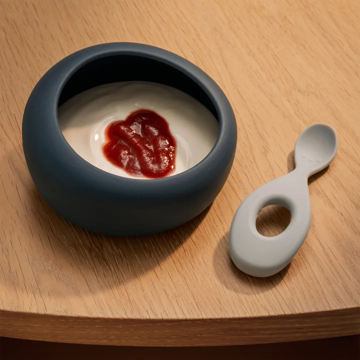 LIEWOOD - Sparia kom met lepel, 470 ml, Whale blue / Dove blue