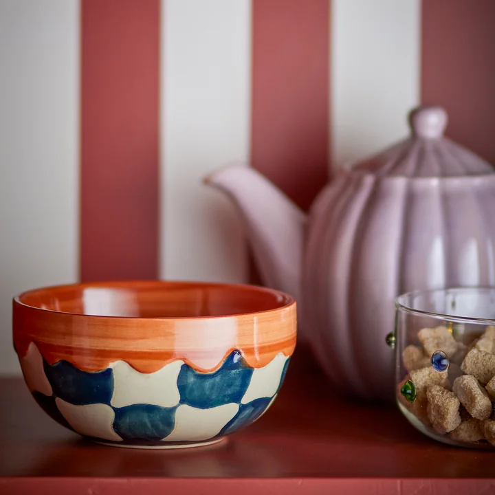 Bloomingville - Check Kom, 590 ml, blauw