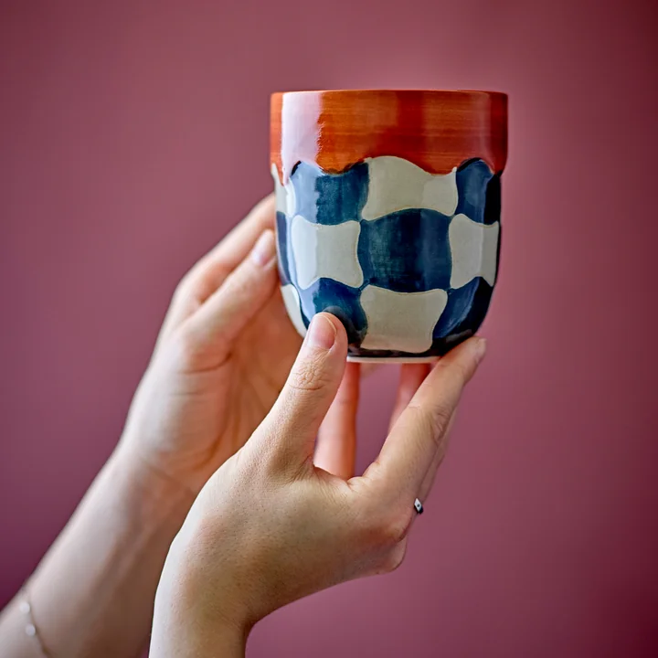 Bloomingville - Check Mok 375 ml, blauw