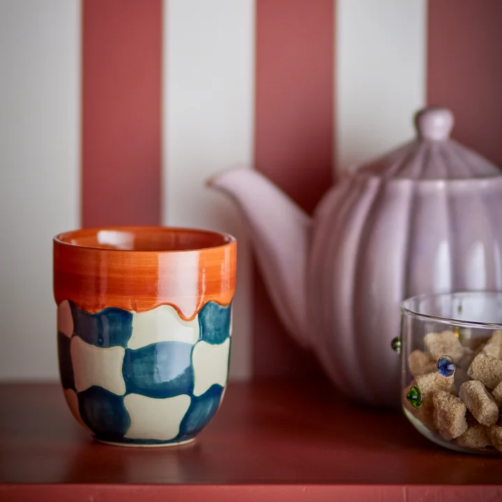 Bloomingville - Check Mok 375 ml, blauw