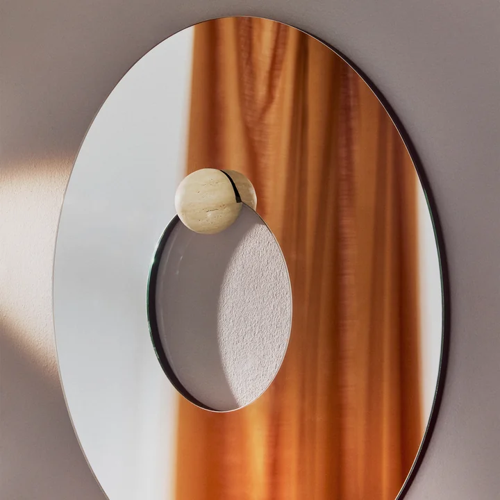 AYTM - Castellum spiegel Ø 80 cm, helder / travertin