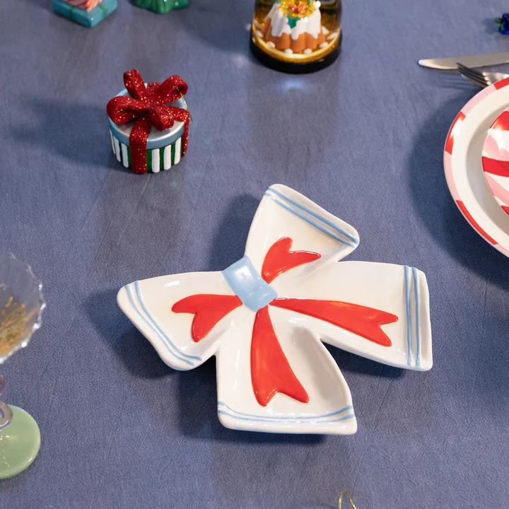 & klevering - Decoratieve schaal met lint, 22 x 22 cm, gebroken wit / veelkleurig