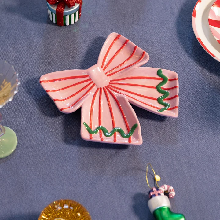 & klevering - Decoratieve schaal met lint, 22 x 22 cm, roze / veelkleurig