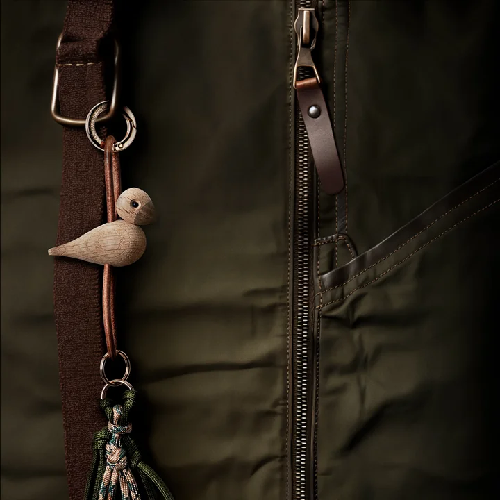 Kay Bojesen - Vogelsleutelhanger, onbehandeld eiken / goud / natuurlijk leer