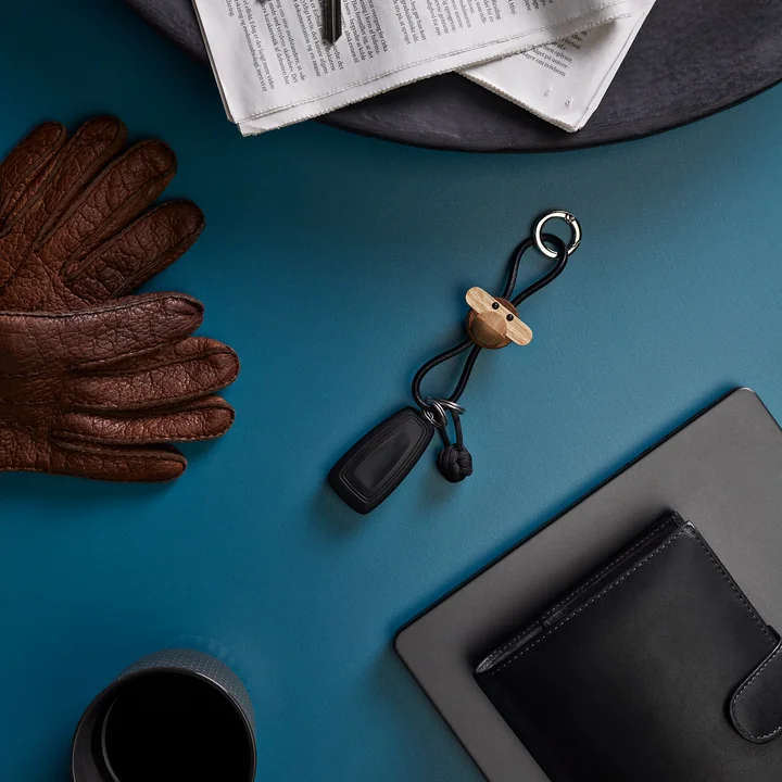 Kay Bojesen - Monkey sleutelhanger, geolied teak / geolied limba / zilver / zwart leer