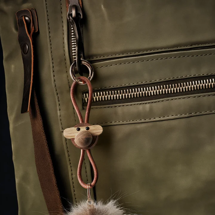 Kay Bojesen - Monkey sleutelhanger, geolied teak / geolied limba / zilver / zwart leer