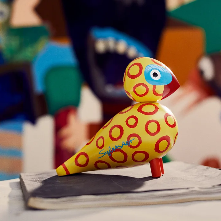 Kay Bojesen - Songbird x Leif Sylvester 2025, H 15,5 cm, Blauwe ogen, blauw/geel/rood
