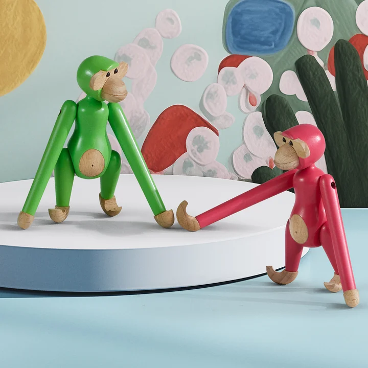 Kay Bojesen - Houten aap mini, lichtgroen en roze