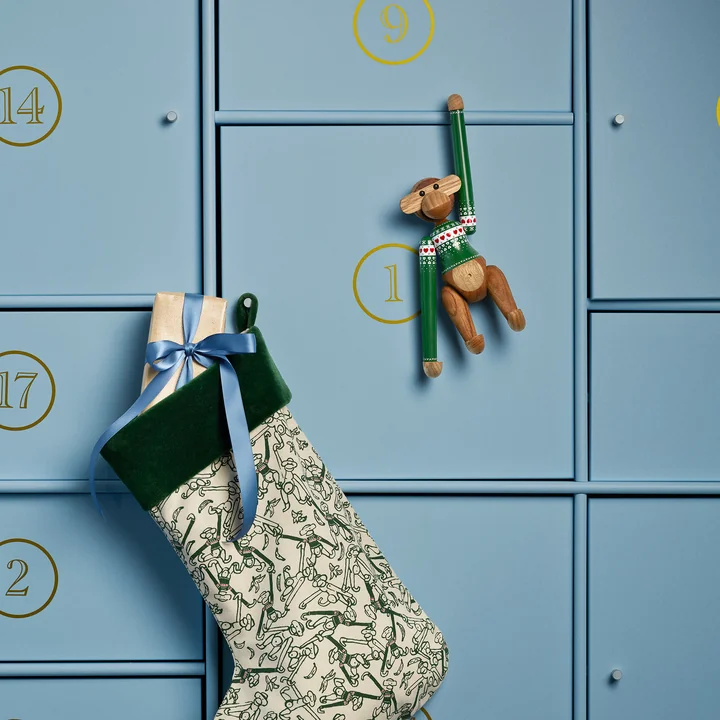 Kay Bojesen - Houten aap, kersttrui 2025, mini, limba hout / teak hout / groen