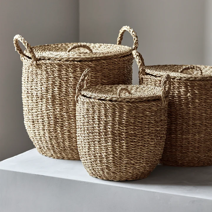 Meraki - Round Opbergmand, Ø 29 x 27 cm, naturel (set van 3)
