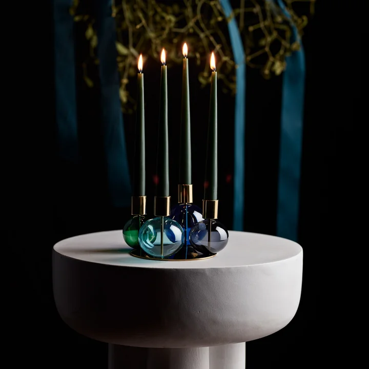 Holmegaard - Bubbel kaarsenhouder, 4-armig, Ø 17,5 cm, blauw / groen