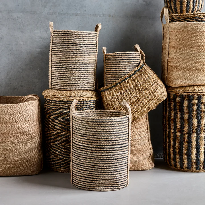 House Doctor - Dungi opbergmanden, H 37 cm, zwart / naturel (set van 3)