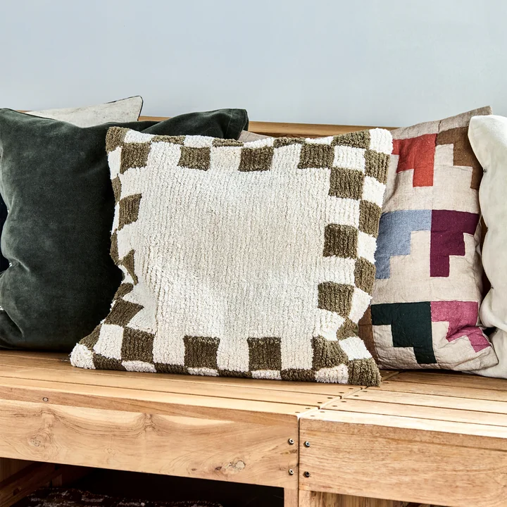 House Doctor - Chess Kussenhoes, 50 x 50 cm, groen / gebroken wit