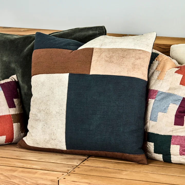 House Doctor - Patch Kussenhoes, 50 x 50 cm, zwart / zand / bruin