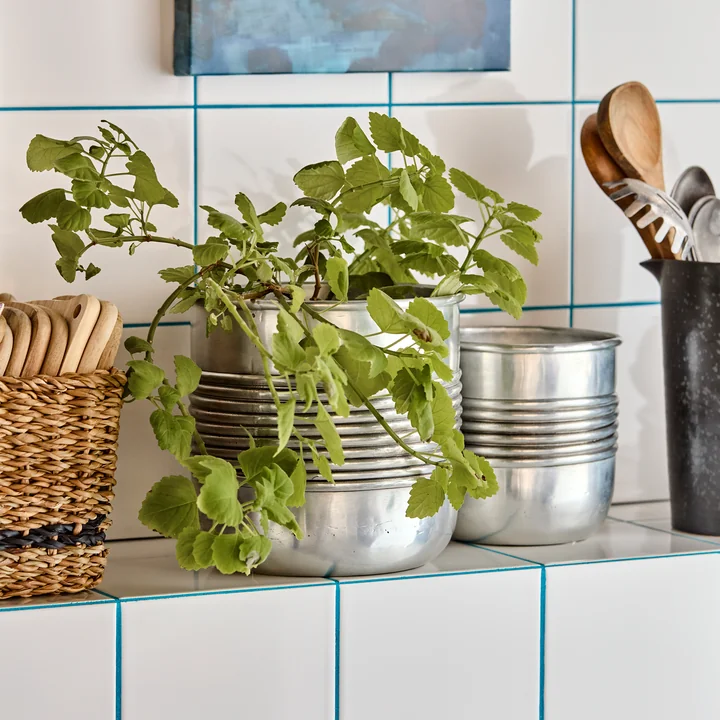 House Doctor - Groove Bloempot, antiek zilverkleurig (set van 2)