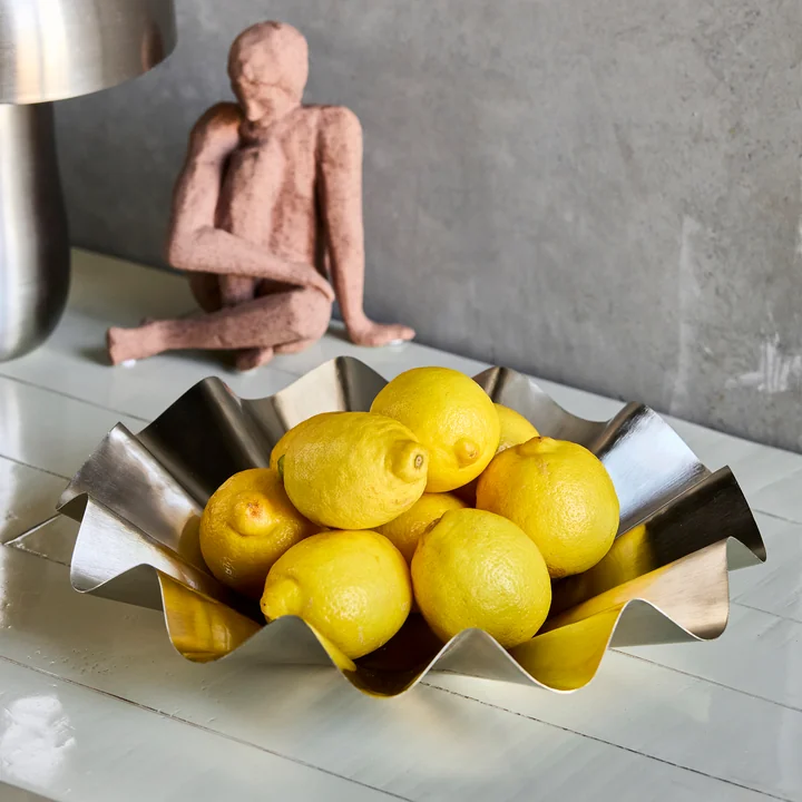 House Doctor - Flood Schaal, Ø 35 x H 8 cm, geborsteld zilveren afwerking