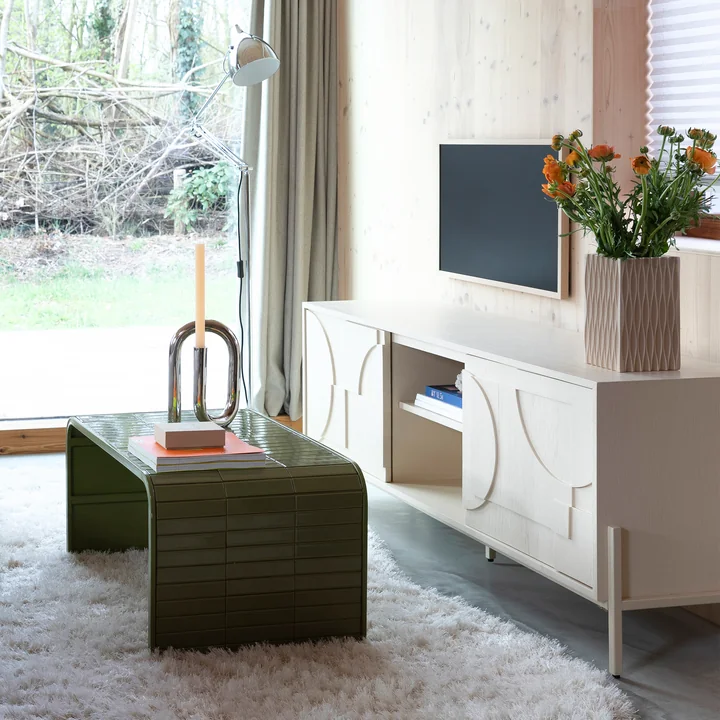 Zuiver - Tiles Salontafel, groen en gezichten dressoir, beige