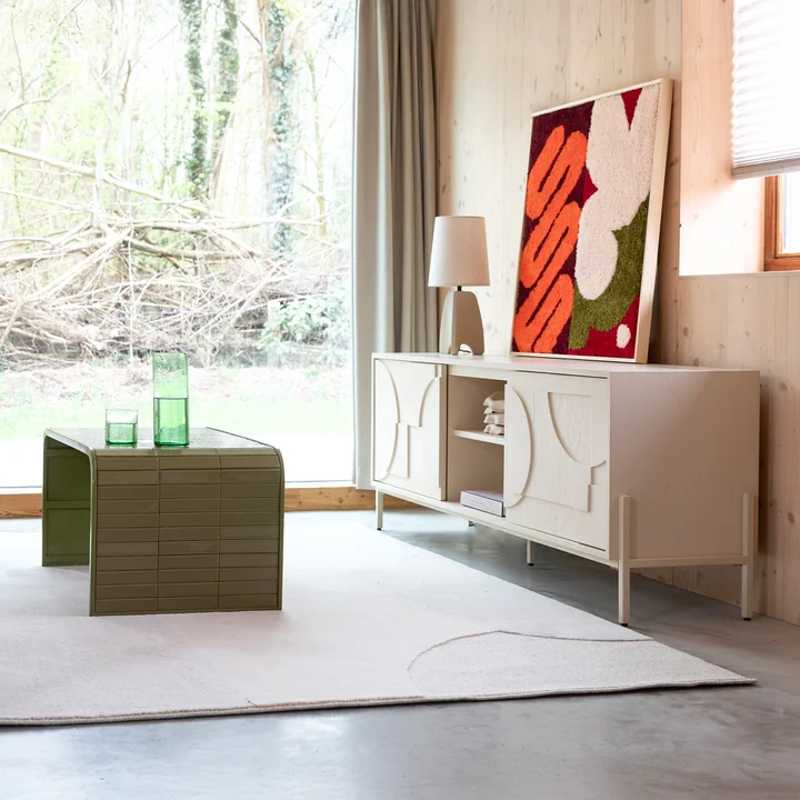 Zuiver - Tiles Salontafel, groen en gezichten dressoir, beige