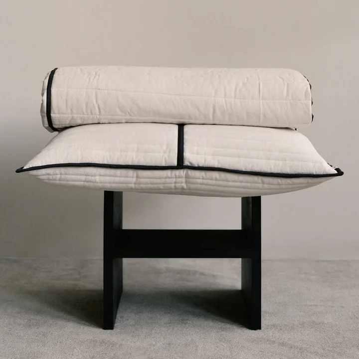 Ferm Living - Vari Sprei, gewatteerd en kussen, naturel / pure chocolade