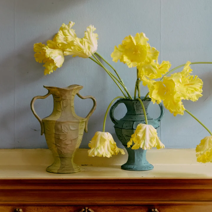 HKliving - New Classics Vaas, cream stripes en soft blue