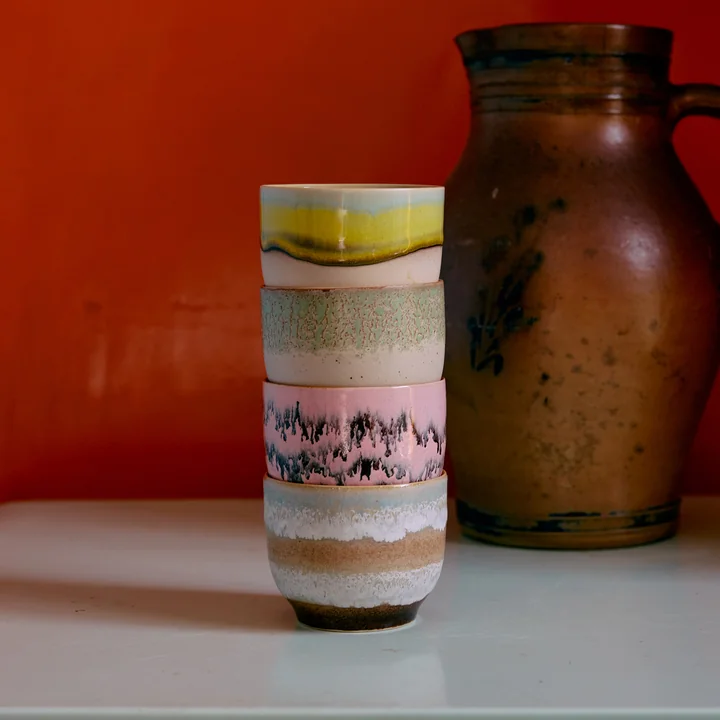 HKliving - 70's Koffiemok, 250 ml, deco (set van 4)