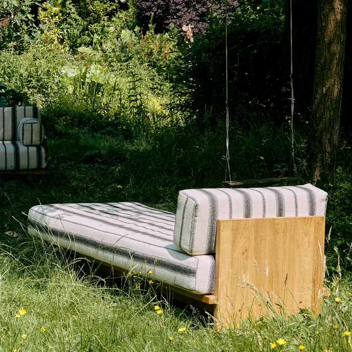 HKliving - Teak Outdoor Daybed, krijtstreep